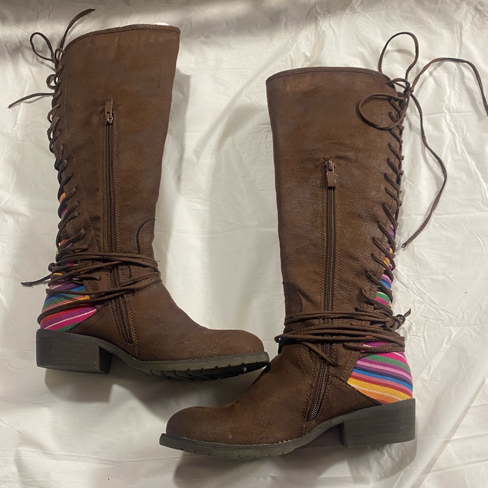 Very Volatile Brown Lace-Up Boots with Multicolor Stripes